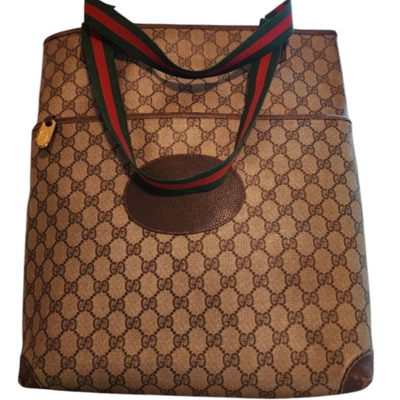 Gucci Handbags - Used‎ Authenticated Gucci monogrammed tote with green  red striped handles